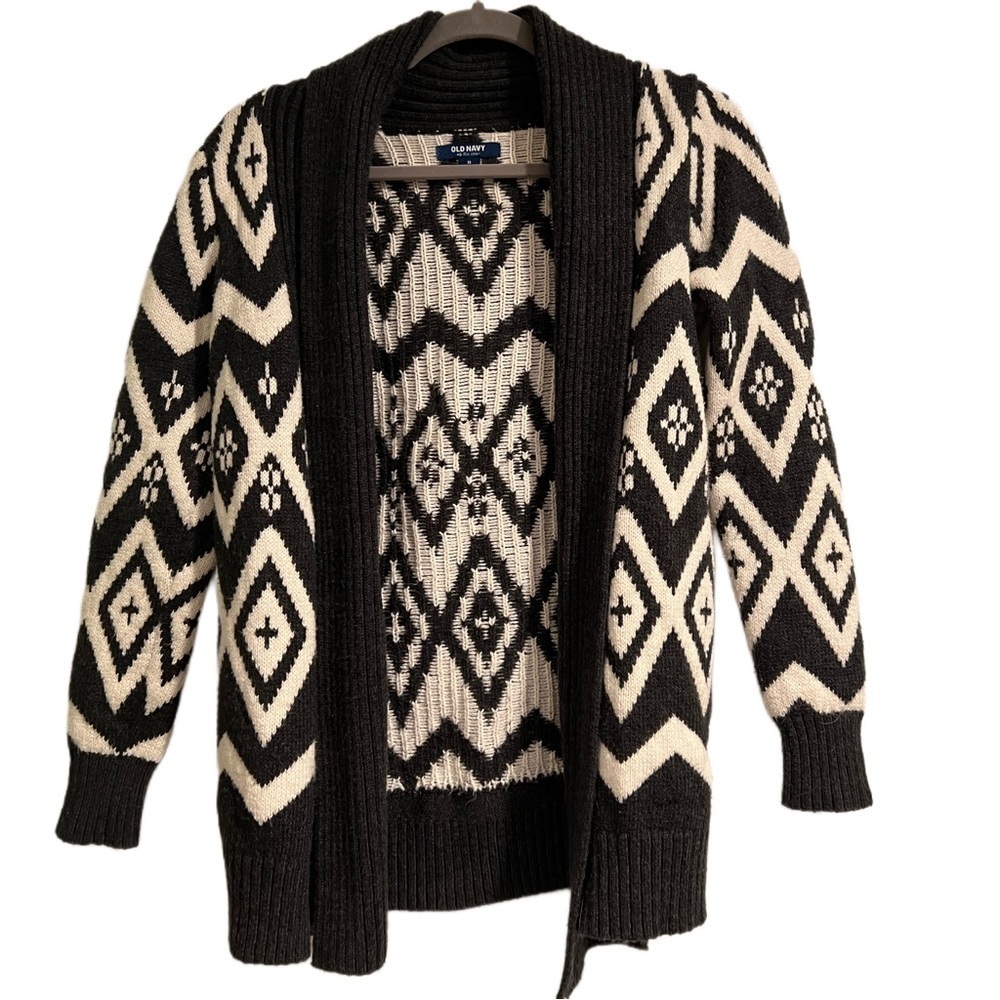 Old navy • dark grey & ivory printed cotton blend cardigan sweater